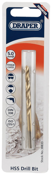 Draper TH29MC HSS Titanium Drill Bit, 5.0mm - Discontinued - Code: 38833 - Pack Qty 1