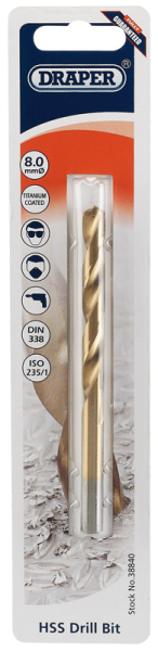 Draper TH29MC HSS Titanium Drill Bit, 8.0 x 230mm - Code: 38840 - Pack Qty 1