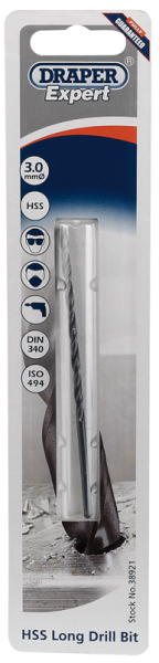 Draper H29MC/L HSS Extra Long Drill Bit, 3.0 x 100mm - Discontinued - Code: 38921 - Pack Qty 1