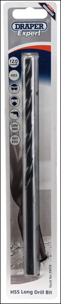 DRAPER 12 x 200mm HSS Extra Long Drill Bit - Pack Qty 1 - Code: 39078
