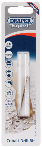 Draper H30PB HSS Cobalt Drill Bit, 2.0mm - Code: 39091 - Pack Qty 1