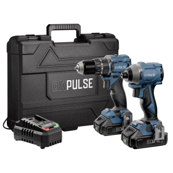 Draper DXP18VDSTK DXPULSE 18V Brushless Combi and Impact Driver Twin Kit with Drill Accessories, 2.4A Charger, 2 x 2.0Ah Battery, and Carry Case - Code: 39658 - Pack Qty 1
