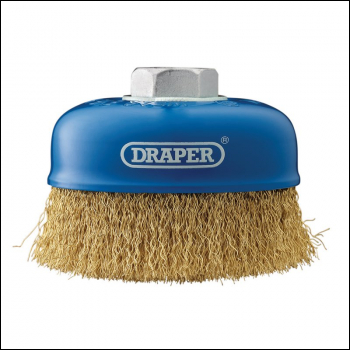Draper WBC3 Brassed Steel Crimped Wire Cup Brush, 100mm, M14 - Code: 41445 - Pack Qty 1