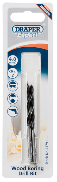 Draper WBBPB Wood Drill Bit, 4mm (Pack of 2) - Discontinued - Code: 41791 - Pack Qty 1