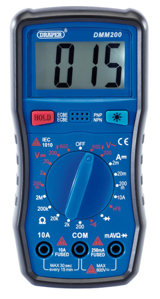 Draper DMM200 200 Series Manual Ranging Digital Multimeter, 600V, AC/DC - Code: 41817 - Pack Qty 1