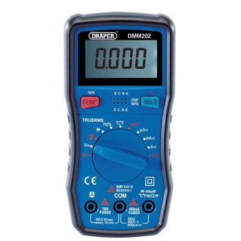 Draper DMM202 Auto-Ranging Digital Multimeter, 1 x Test Leads, 1 x Temp Probe - Code: 41820 - Pack Qty 1