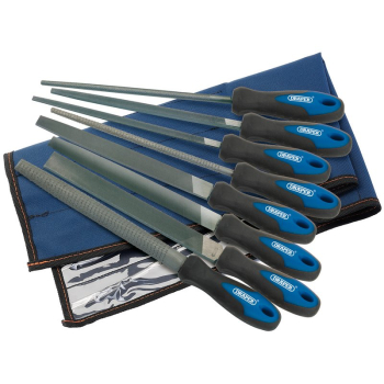 Draper 8106B/8 Soft Grip Engineers File and Rasp Set, 200mm, Blue (8 Piece) - Code: 44961 - Pack Qty 1