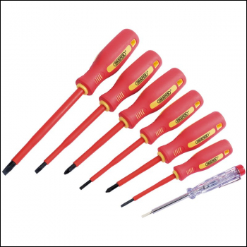 Draper 952/7 Fully Insulated Screwdriver Set with Mains Tester (7 Piece) - Code: 46540 - Pack Qty 1