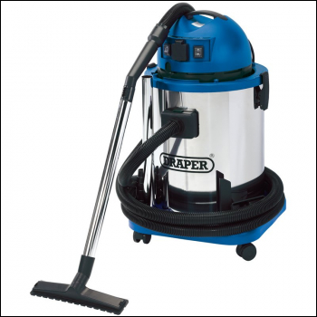 Draper WDV50SS Wet & Dry Vacuum Cleaner with Stainless Steel Tank, 50L, 1400W & 230V Power Tool Socket - Code: 48499 - Pack Qty 1