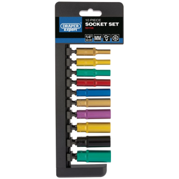 Draper B10MD/6PT/C/E Draper Expert Metric Coloured Deep Socket Set, 1/4 inch  Sq. Dr. (10 Piece) - Code: 50158 - Pack Qty 1