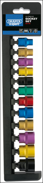 DRAPER 3/8 inch  Sq. Dr. Metric Coloured Socket Set (12 Piece) - Pack Qty 1 - Code: 50195