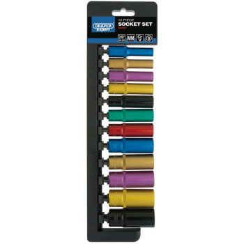 Draper D9MD/6PT/C/E Draper Expert Metric Coloured Deep Socket Set, 3/8 inch  Sq. Dr. (12 Piece) - Code: 50197 - Pack Qty 1