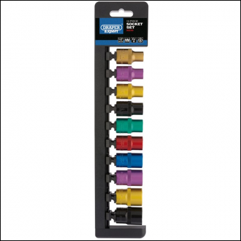 Draper H10M/6PT/C/E Metric Coloured Socket Set, 1/2 inch  Sq. Dr. (10 Piece) - Code: 50493 - Pack Qty 1