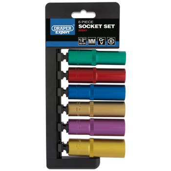 Draper H6M/6PT/C/E Draper Expert Metric Coloured Deep Socket Set, 1/2 inch  Sq. Dr. (6 Piece) - Code: 50541 - Pack Qty 1