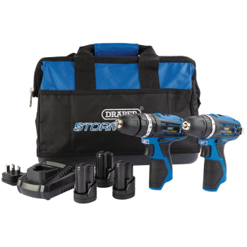Draper PTK10.8V2D+3 Draper Storm Force® 10.8V Power Interchange Combi Drill and Rotary Drill Twin Kit, 3 x 1.5Ah Batteries, 1 x Charger, 1 x Bag - Code: 52031 - Pack Qty 1