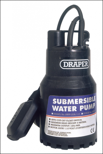 DRAPER 120L/Min 110V Submersible Water Pump with 6M Lift and Float Switch (200W) - Pack Qty 1 - Code: 52064