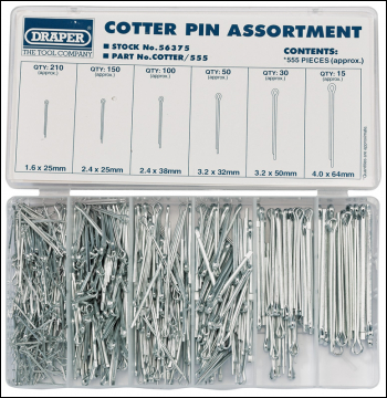 Draper COTTER/555 Split Pin Assortment (555 Piece) - Code: 56375 - Pack Qty 1