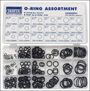 Draper O-RING/225 O-Ring Assortment (225 Piece) - Code: 56377 - Pack Qty 1