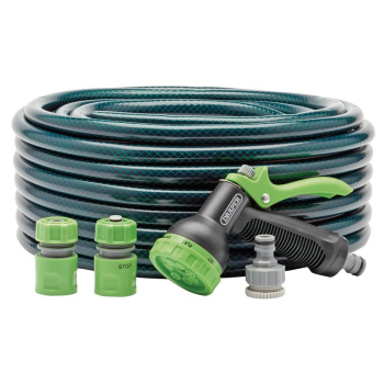 Draper GH2/GW16 Garden Hose and Spray Gun Kit, 12mm Bore, 30m - Code: 56447 - Pack Qty 1