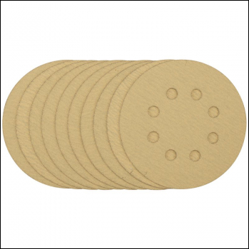 Draper SDHALG125 Gold Sanding Discs with Hook & Loop, 125mm, 120 Grit, 8 Dust Extraction Holes (Pack of 10) - Code: 58111 - Pack Qty 1