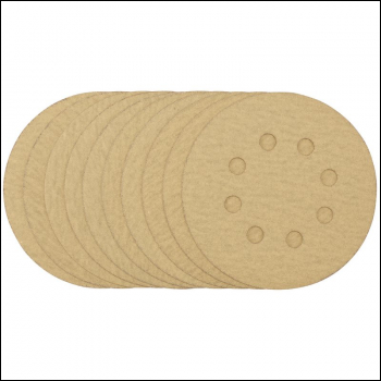 Draper SDHALG125 Gold Sanding Discs with Hook & Loop, 125mm, 180 Grit, 8 Dust Extraction Holes (Pack of 10) - Code: 58113 - Pack Qty 1
