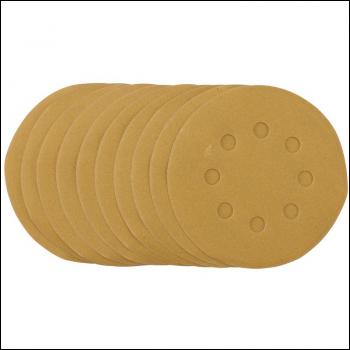 Draper SDHALG125 Gold Sanding Discs with Hook & Loop, 125mm, 240 Grit, 8 Dust Extraction Holes (Pack of 10) - Code: 58340 - Pack Qty 1
