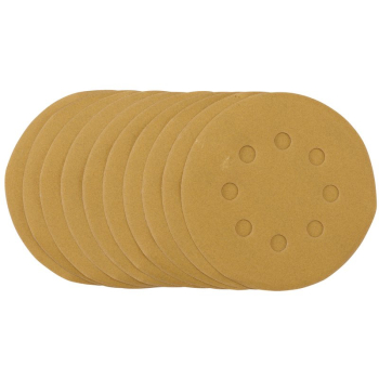 Draper SDHALG125 Gold Sanding Discs with Hook & Loop, 125mm, 240 Grit, 8 Dust Extraction Holes (Pack of 10) - Code: 58340 - Pack Qty 1