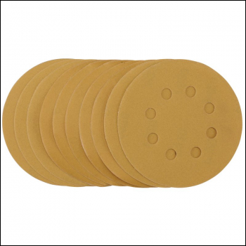Draper SDHALG125 Gold Sanding Discs with Hook & Loop, 125mm, 320 Grit, 8 Dust Extraction Holes (Pack of 10) - Code: 59766 - Pack Qty 1