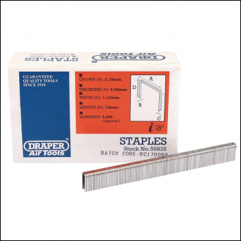 Draper AAS13 Staples, 13mm (5000) - Code: 59835 - Pack Qty 1