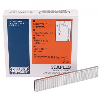 Draper ST90N Staple, 19mm (5000) - Code: 59837 - Pack Qty 1