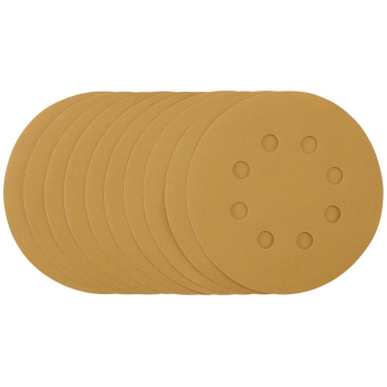 Draper SDHALG125 Gold Sanding Discs with Hook & Loop, 125mm, 400 Grit, 8 Dust Extraction Holes (Pack of 10) - Code: 59856 - Pack Qty 1