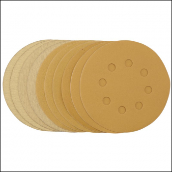 Draper SDHALG125 Gold Sanding Discs with Hook & Loop, 125mm, Assorted Grit - 120G, 180G, 240G, 320G, 400G, 8 Dust Extraction Holes (Pack of 10) - Code: 60161 - Pack Qty 1