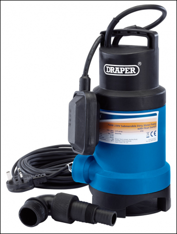 Draper SWP210DW Submersible Dirty Water Pump with Float Switch, 200L/Min, 750W - Code: 61667 - Pack Qty 1