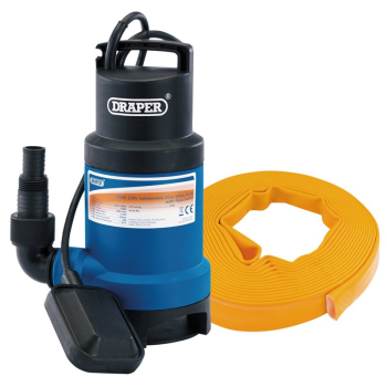 Draper PTK/SUB1 Submersible Dirty Water Pump Kit with Layflat Hose & Adaptor, 200L/Min, 10m x 25mm, 350W - Code: 61814 - Pack Qty 1