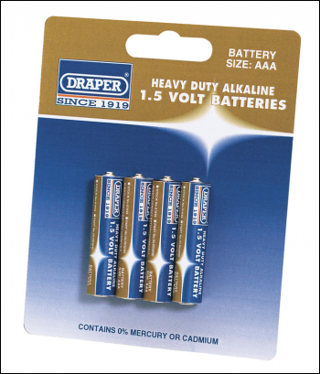 Draper DLR03/HD Heavy Duty Alkaline Batteries AAA (Pack of 4) - Discontinued - Code: 61833 - Pack Qty 1