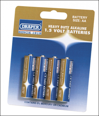Draper DLR6/HD Heavy Duty Alkaline Batteries AA (Pack of 4) - Code: 61834 - Pack Qty 1