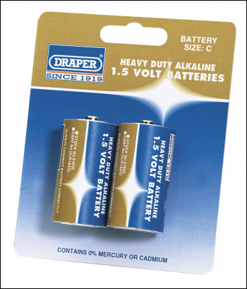 DRAPER Heavy Duty Alkaline Batteries C (Pack of 2) - Pack Qty 1 - Code: 61835