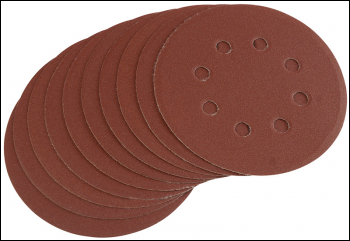 DRAPER Hook and Loop Sanding Discs, 125mm, 180 Grit (Pack of 10) - Pack Qty 1 - Code: 63371