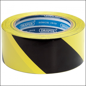 Draper TP-HAZ. Adhesive Hazard Tape Roll, 33m x 50mm, Black and Yellow - Code: 63382 - Pack Qty 1