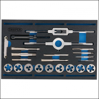 Draper IT-EVA37 Combination Tap and Die Set - Metric and BSP in EVA Foam Insert Tray (22 Piece) - Code: 63520 - Pack Qty 1
