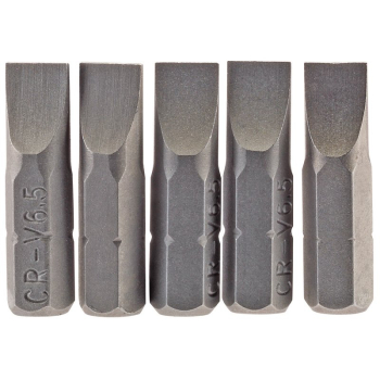 Draper 25PS/5/B Plain Slot Insert Bit, 6.5mm, 1/4 inch  Hex, 25mm Long (Pack of 5) - Code: 64012 - Pack Qty 1