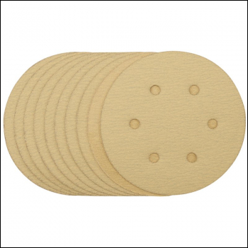 Draper SDHALG150 Gold Sanding Discs with Hook & Loop, 150mm, 120 Grit, 6 Dust Extraction Holes (Pack of 10) (Pack of 10) - Code: 64025 - Pack Qty 1
