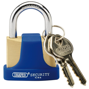 Draper 8303/42 Solid Brass Padlock and 2 Keys with Hardened Steel Shackle and Bumper, 42mm - Code: 64165 - Pack Qty 1