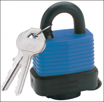 DRAPER Laminated Steel Padlock and 2 Keys with Hardened Steel Shackle and Bumper, 45mm - Pack Qty 1 - Code: 64176