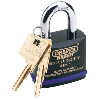 Draper 8311/54 Heavy Duty Padlock and 2 Keys with Super Tough Molybdenum Steel Shackle, 54mm - Discontinued - Code: 64193 - Pack Qty 1