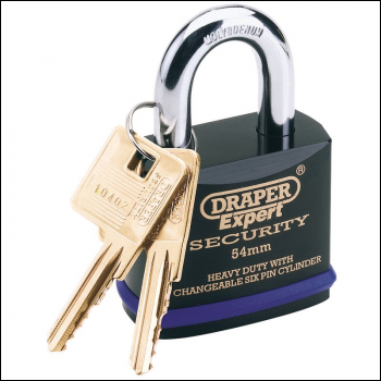 Draper 8311/54 Heavy Duty Padlock and 2 Keys with Super Tough Molybdenum Steel Shackle, 54mm - Code: 64193 - Pack Qty 1