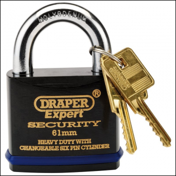 Draper 8311/61 Heavy Duty Padlock and 2 Keys with Super Tough Molybdenum Steel Shackle, 61mm - Code: 64194 - Pack Qty 1