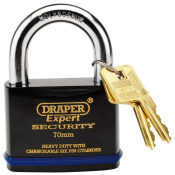 Draper 8311/70 Heavy Duty Padlock and 2 Keys with Super Tough Molybdenum Steel Shackle, 70mm - Code: 64195 - Pack Qty 1