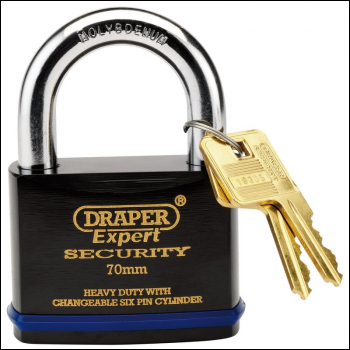 Draper 8311/70 Heavy Duty Padlock and 2 Keys with Super Tough Molybdenum Steel Shackle, 70mm - Code: 64195 - Pack Qty 1