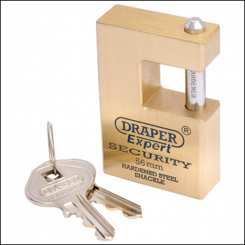 Draper 8313/56 Draper Expert Close Shackle Solid Brass Padlock with Hardened Steel Shackle, 2 Keys, 56mm - Code: 64200 - Pack Qty 1